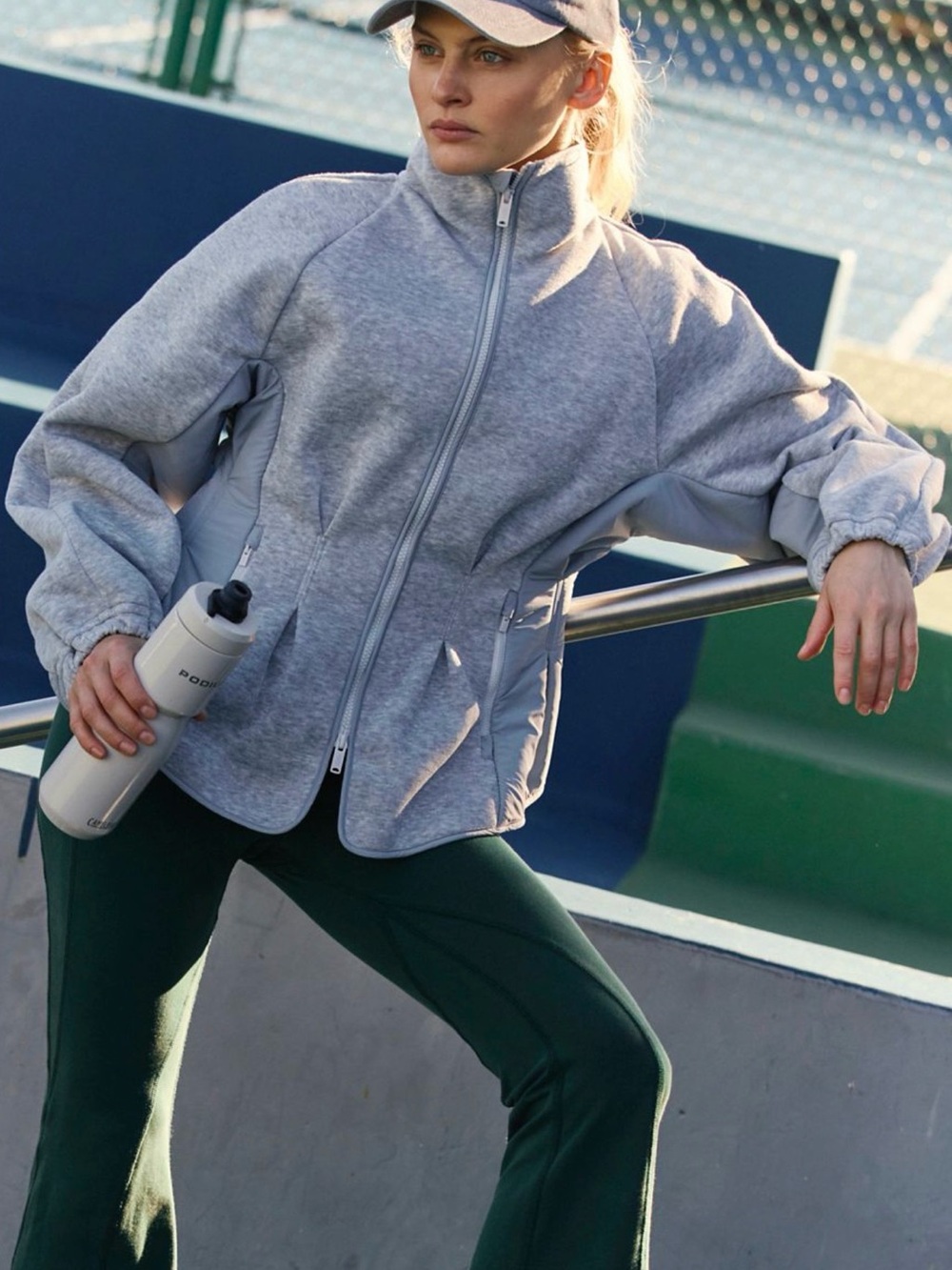 Free People Light Heather Gray Zip-Up Gia Fleece  Jacket